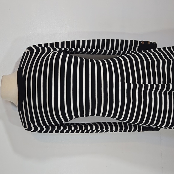 Loft Black & White Stripe Long Sleeve Knit Dress Small NWT - Picture 4 of 10